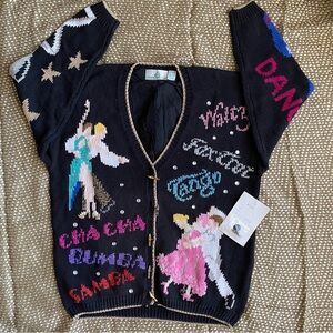 NWT Design Options Women's Black Dance-Themed Sweater Cardigan